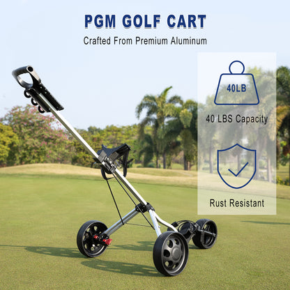 PGM Aluminum Foldable Golf Push Pull Cart with Stable Frame and Foot Brake