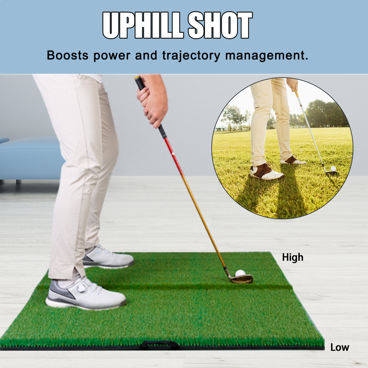 PGM 40"x 40" Golf Practice Mat - 4 Adjustable Simulation Slopes