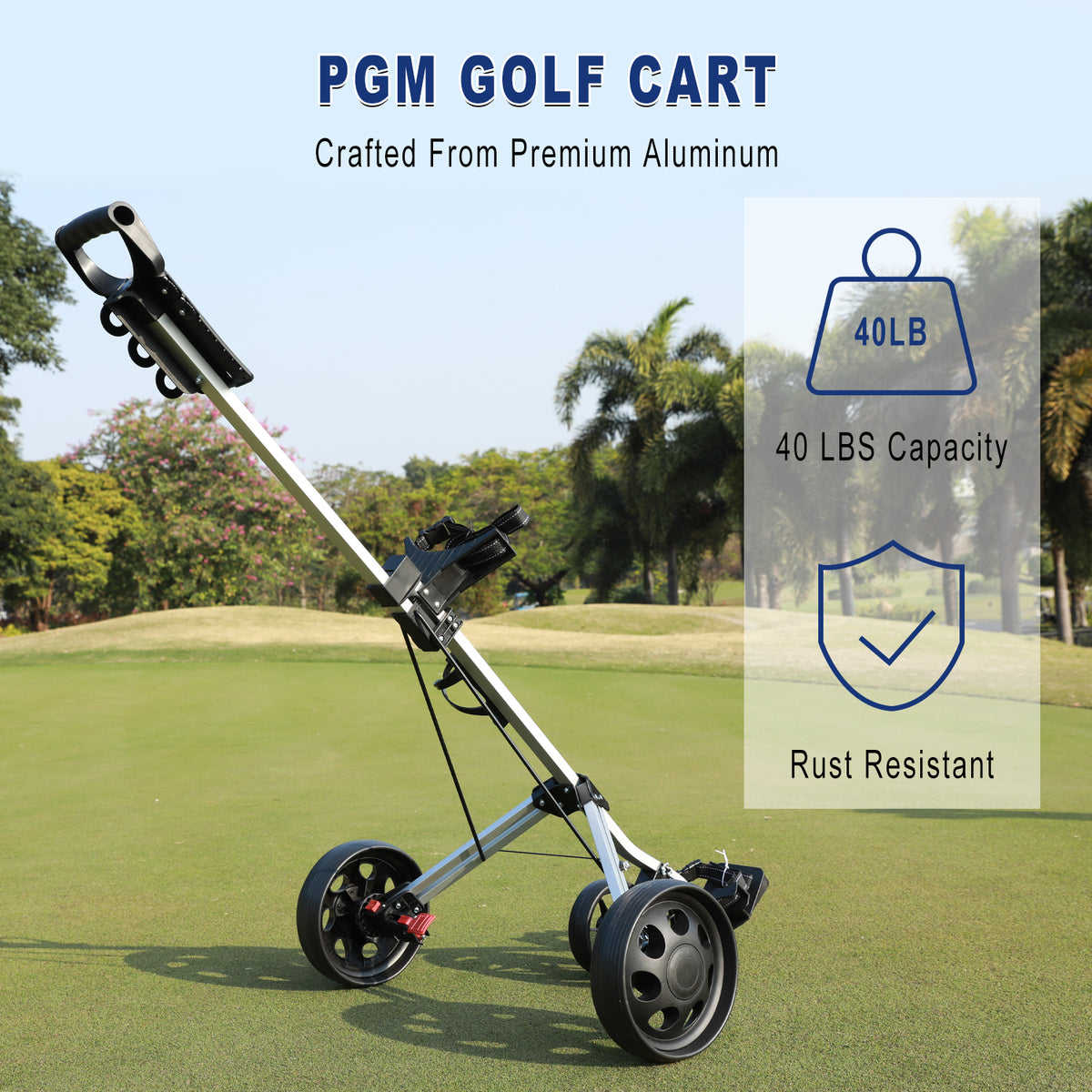 PGM Aluminum Foldable Golf Push Pull Cart with Stable Frame and Foot Brake