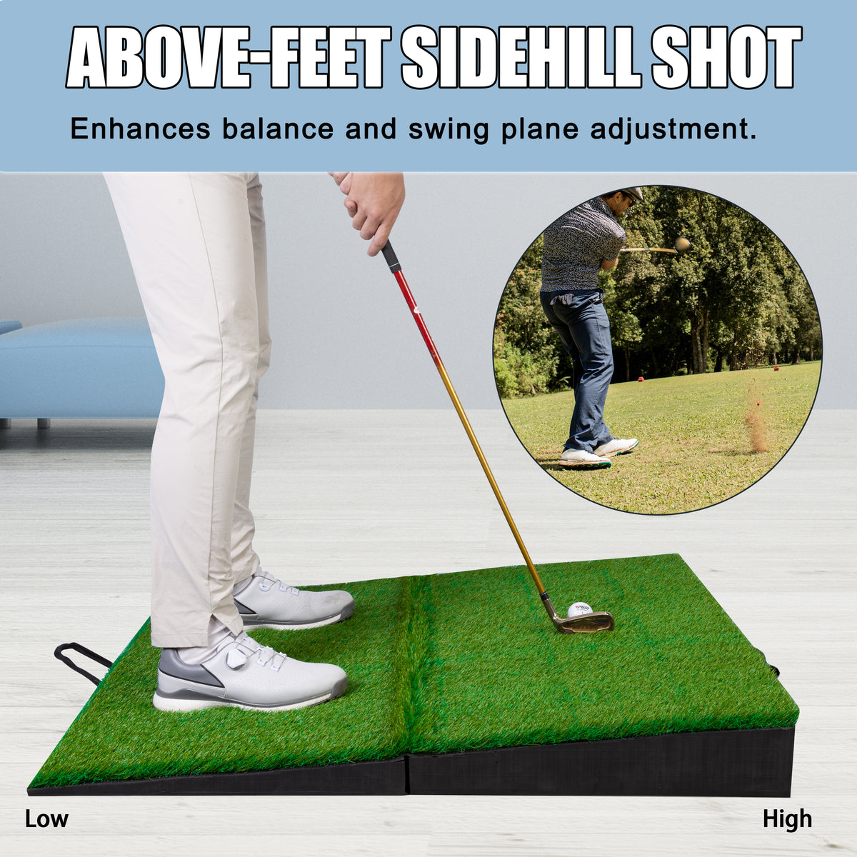 PGM 40"x 40" Golf Practice Mat - 4 Adjustable Simulation Slopes
