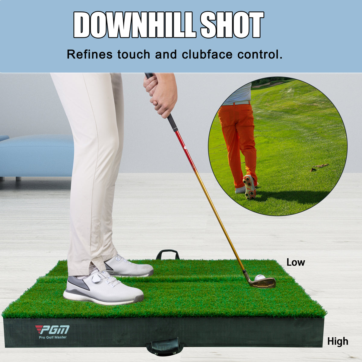 PGM 40"x 40" Golf Practice Mat - 4 Adjustable Simulation Slopes