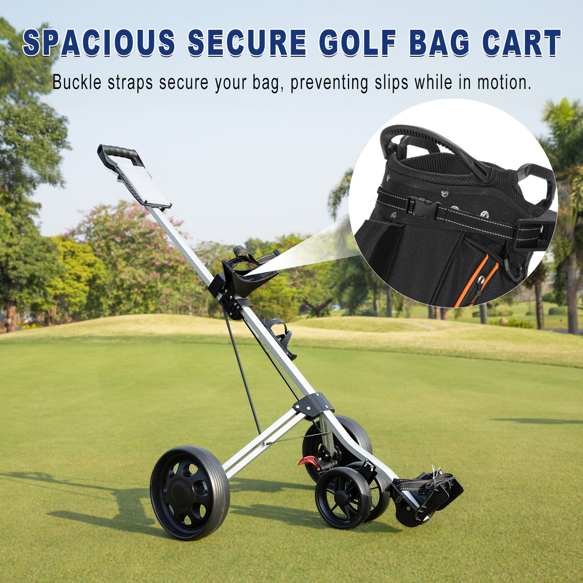 PGM Aluminum Foldable Golf Push Pull Cart with Stable Frame and Foot Brake