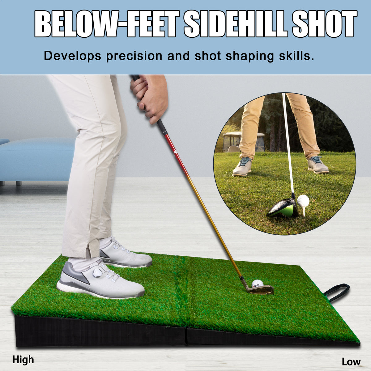PGM 40"x 40" Golf Practice Mat - 4 Adjustable Simulation Slopes