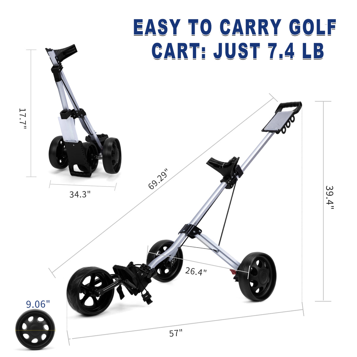 PGM Aluminum Foldable Golf Push Pull Cart with Stable Frame and Foot Brake