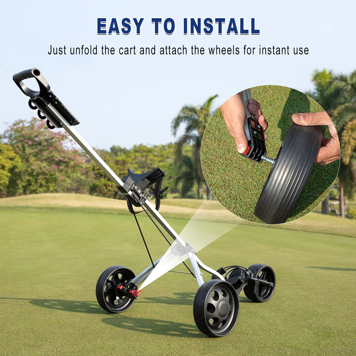 PGM Aluminum Foldable Golf Push Pull Cart with Stable Frame and Foot Brake