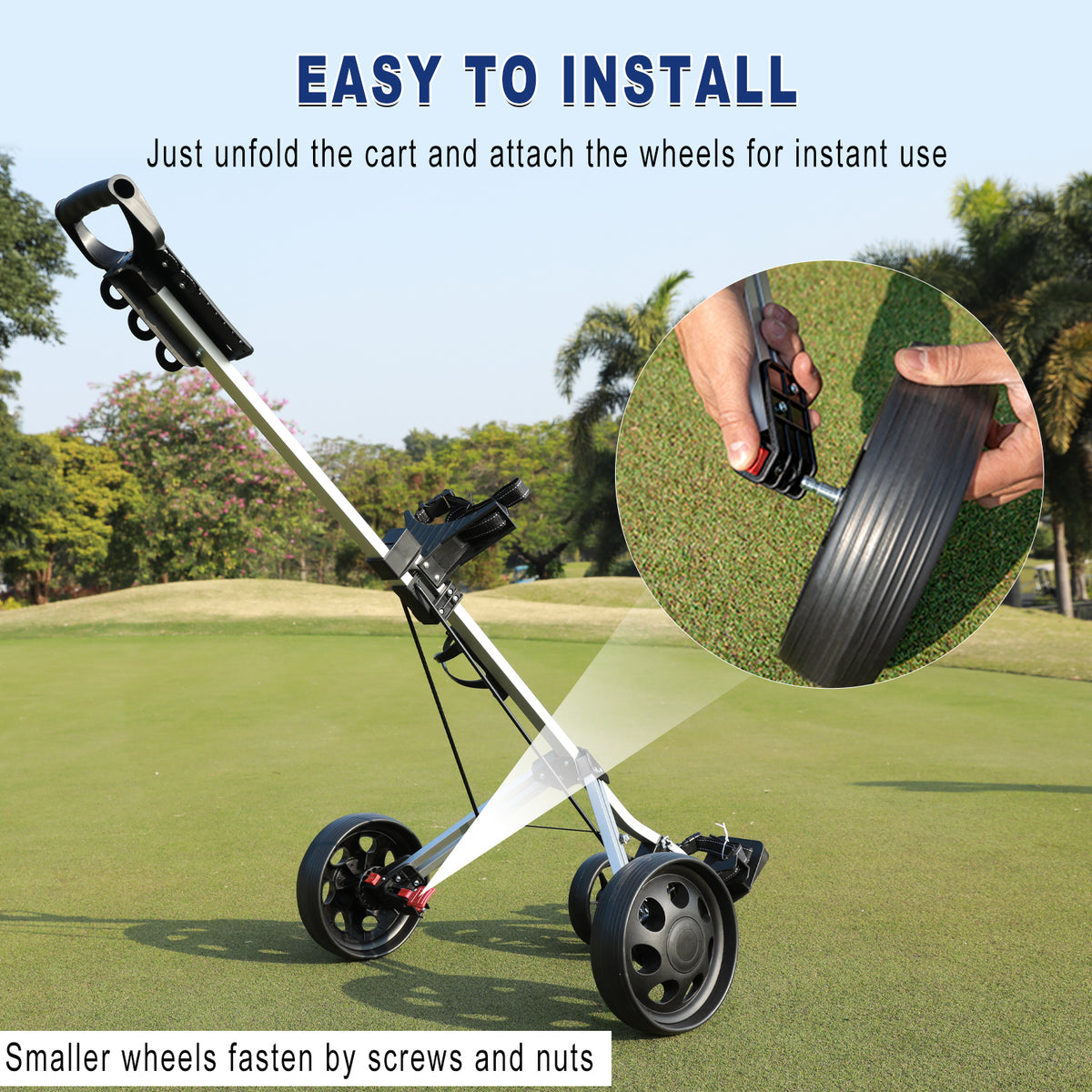 PGM Aluminum Foldable Golf Push Pull Cart with Stable Frame and Foot Brake