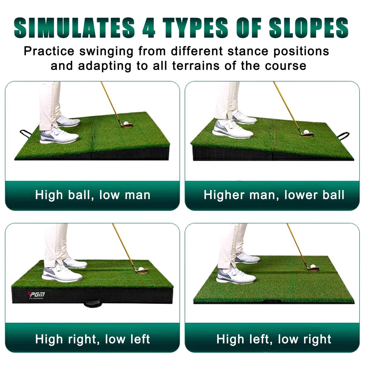PGM 40"x 40" Golf Practice Mat - 4 Adjustable Simulation Slopes