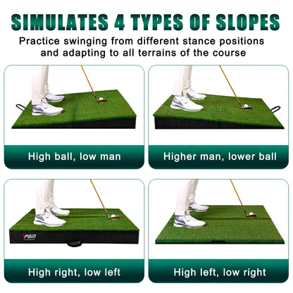 PGM 40"x 40" Golf Practice Mat - 4 Adjustable Simulation Slopes