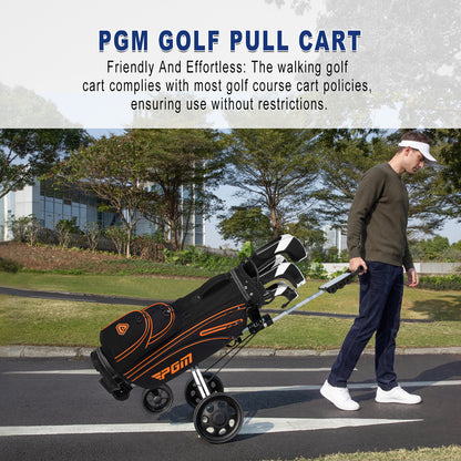 PGM Aluminum Foldable Golf Push Pull Cart with Stable Frame and Foot Brake