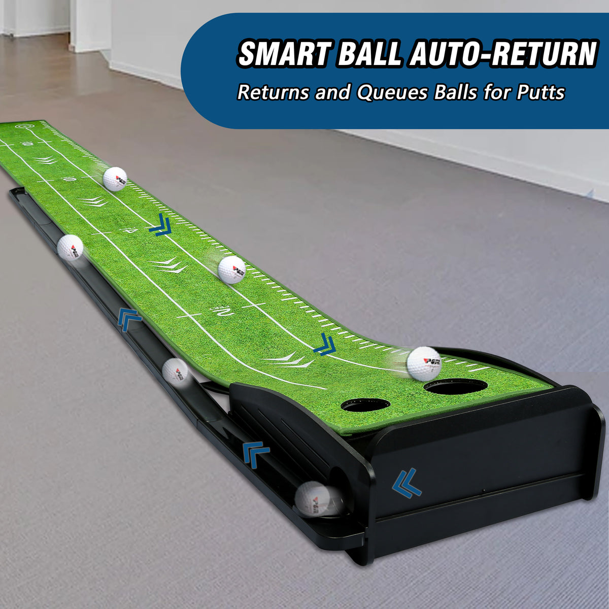 Golf Putting Mat with Automatic Ball Return