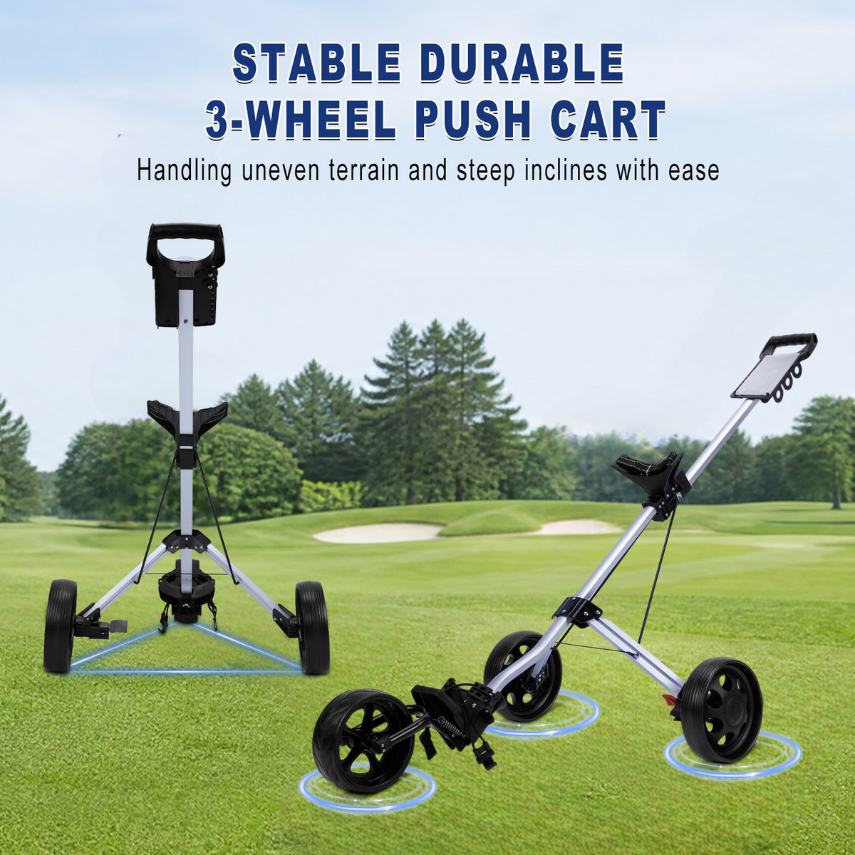 PGM Aluminum Foldable Golf Push Pull Cart with Stable Frame and Foot Brake