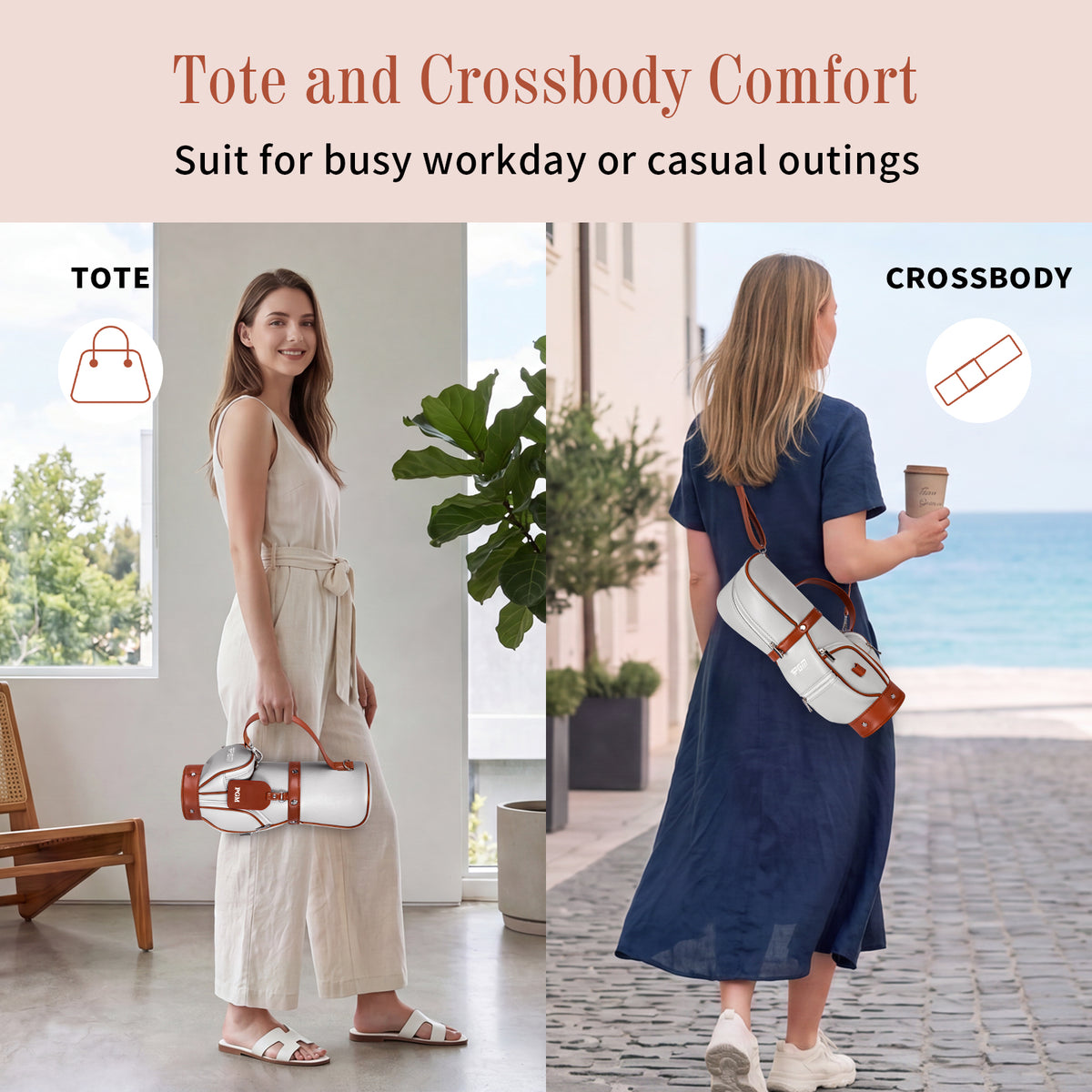 PGM Women Versatile Crossbody and Handbag for Work and Casual Outings#Brown