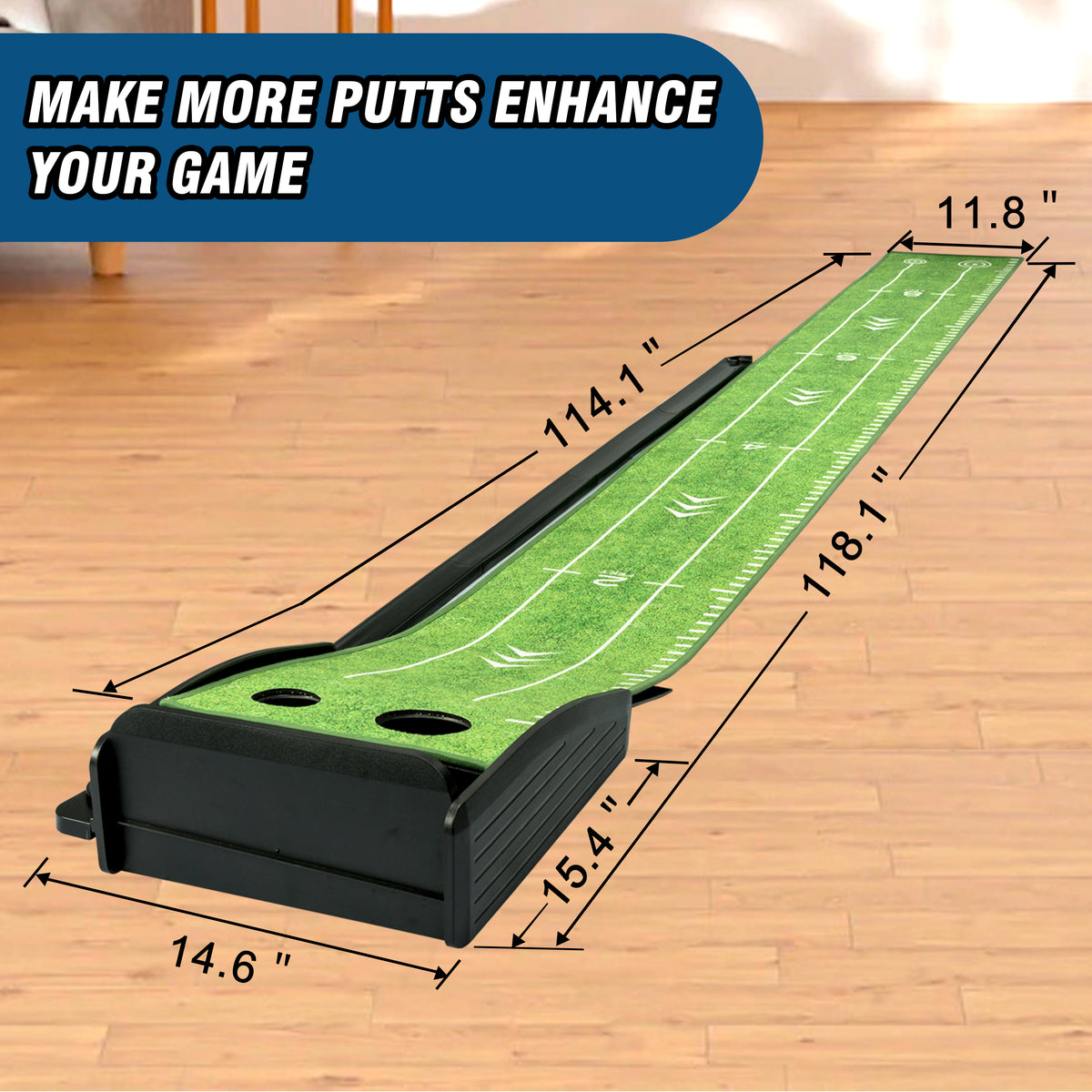 Golf Putting Mat with Automatic Ball Return