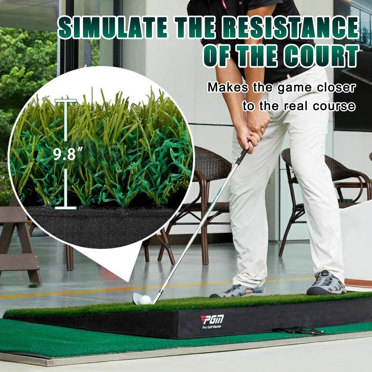 PGM 40"x 40" Golf Practice Mat - 4 Adjustable Simulation Slopes