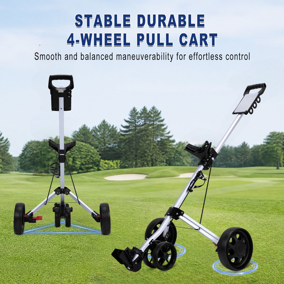 PGM Aluminum Foldable Golf Push Pull Cart with Stable Frame and Foot Brake