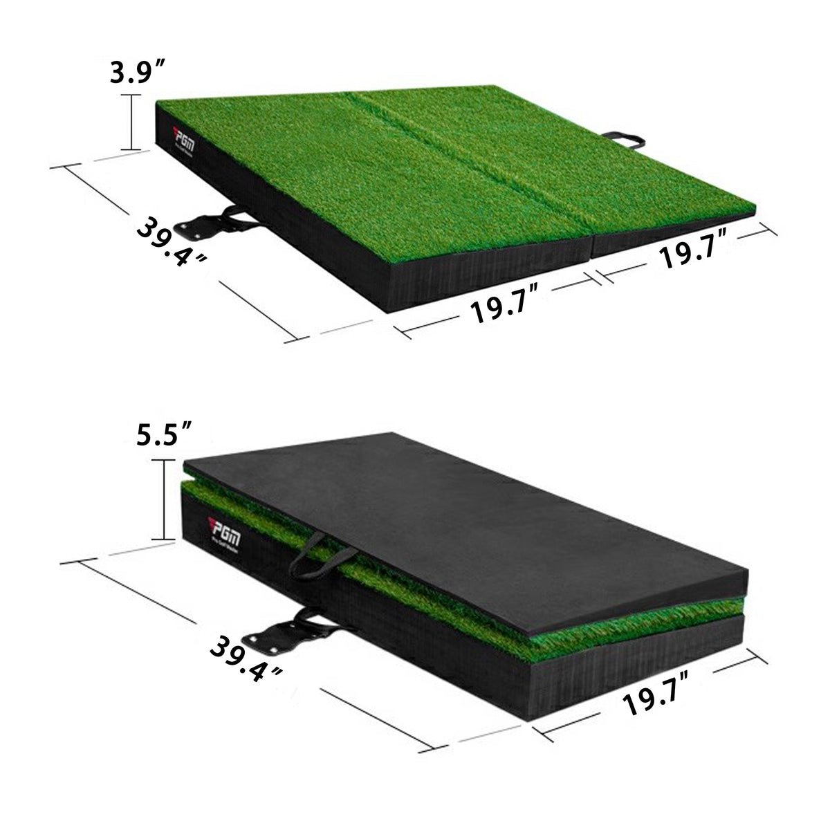 PGM 40"x 40" Golf Practice Mat - 4 Adjustable Simulation Slopes