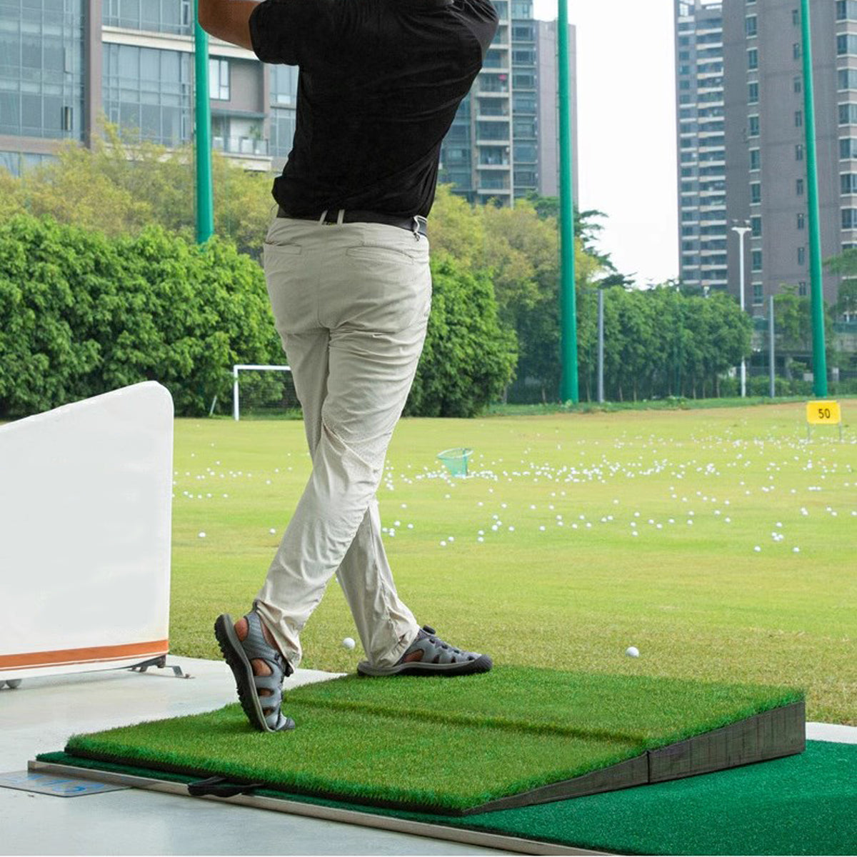 PGM 40"x 40" Golf Practice Mat - 4 Adjustable Simulation Slopes