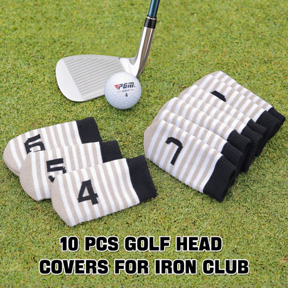 PGM 10 Pcs Golf Head Covers for Iron Club Set with Marked#Khaki