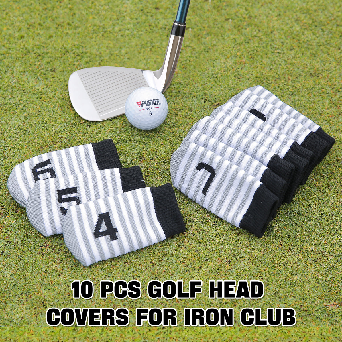 PGM 10 Pcs Golf Head Covers for Iron Club Set with Marked#Grey