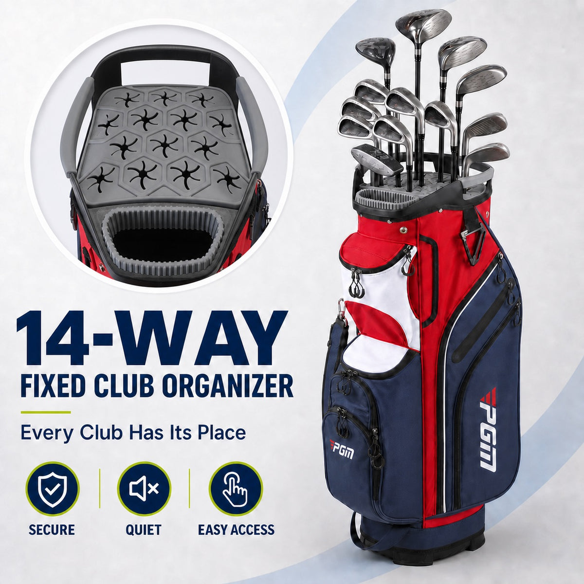 PGM Golf Cart Bag, 14-Way Divider with Club Lock System, Waterproof